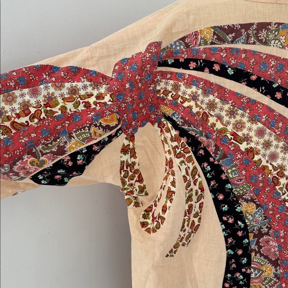 Vintage 70s Patchwork Cotton Kimono Duster Robe - Picture 3 of 6